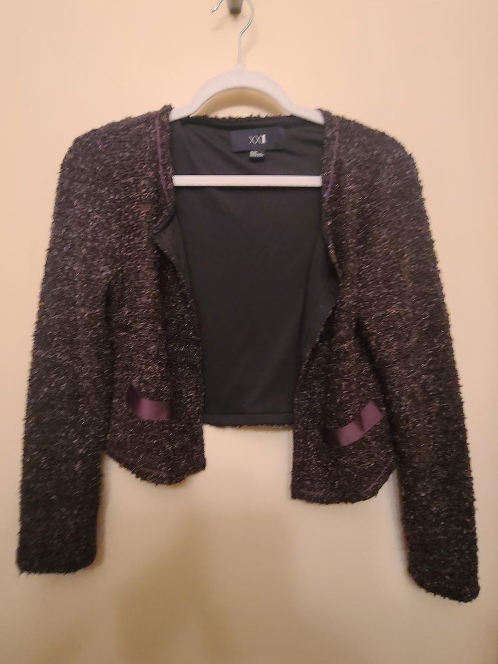 Forever 21 Black Multi Colour BOUCLE Open-Front Women's Cardigan Jacket